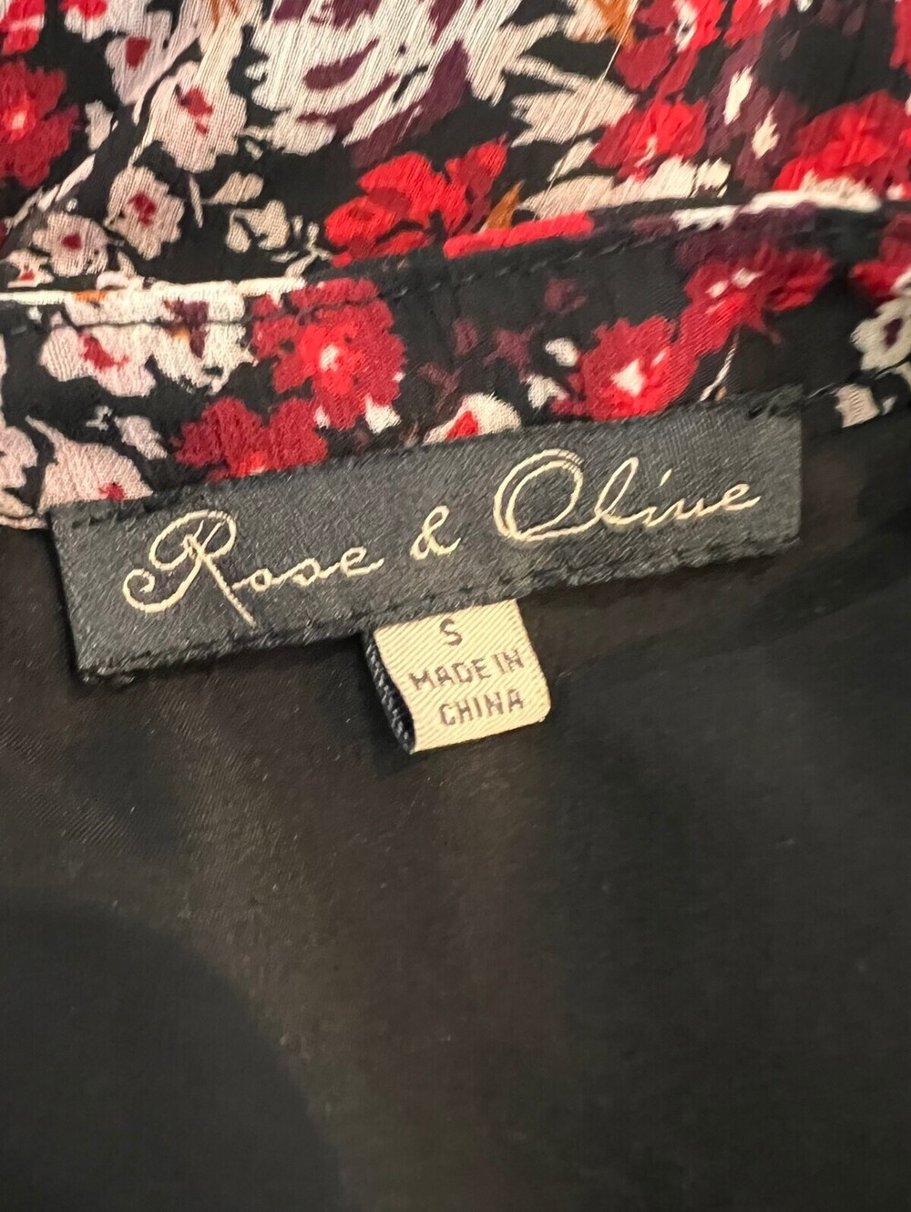 Rose & Olive Black and Red Floral Mini Dress Tie Waist Cottagecore size Small - Picture 2 of 10